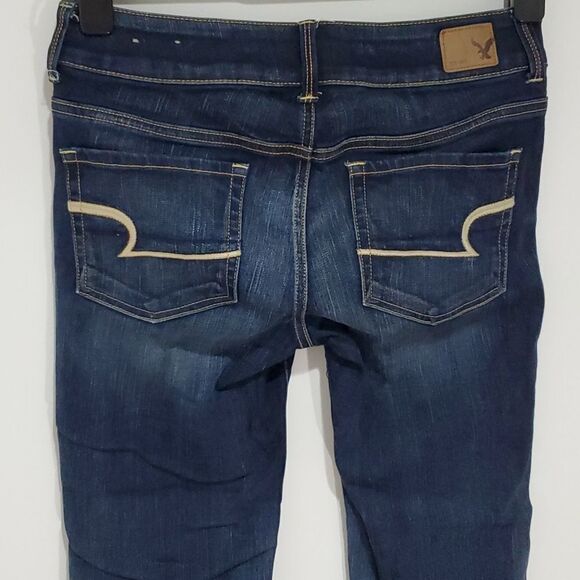 AMERICAN Eagle Dark Wash 29x24 Super Stretch Size 4 Artist Crop Jeans - Picture 4 of 8